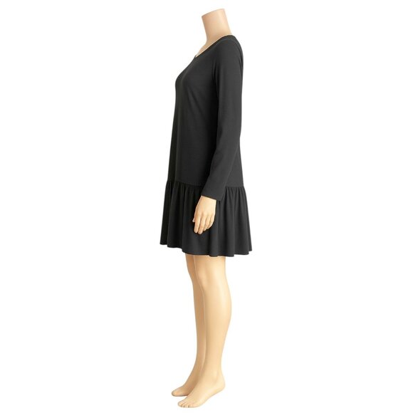 Women’s Black Long Sleeve Relaxed Fit Layered Dress XL Knee Length Self Tie Belt - Picture 5 of 10